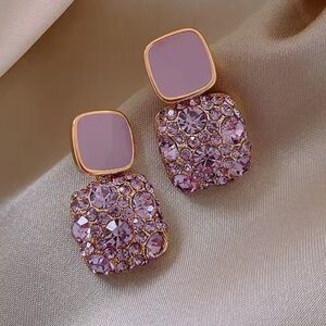 Lavender Crystal Purple Gold Earrings